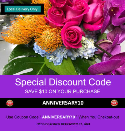 Anniversary Flowers, Anniversary Gifts, Discount Coupon, Save $10 On Your Purchase