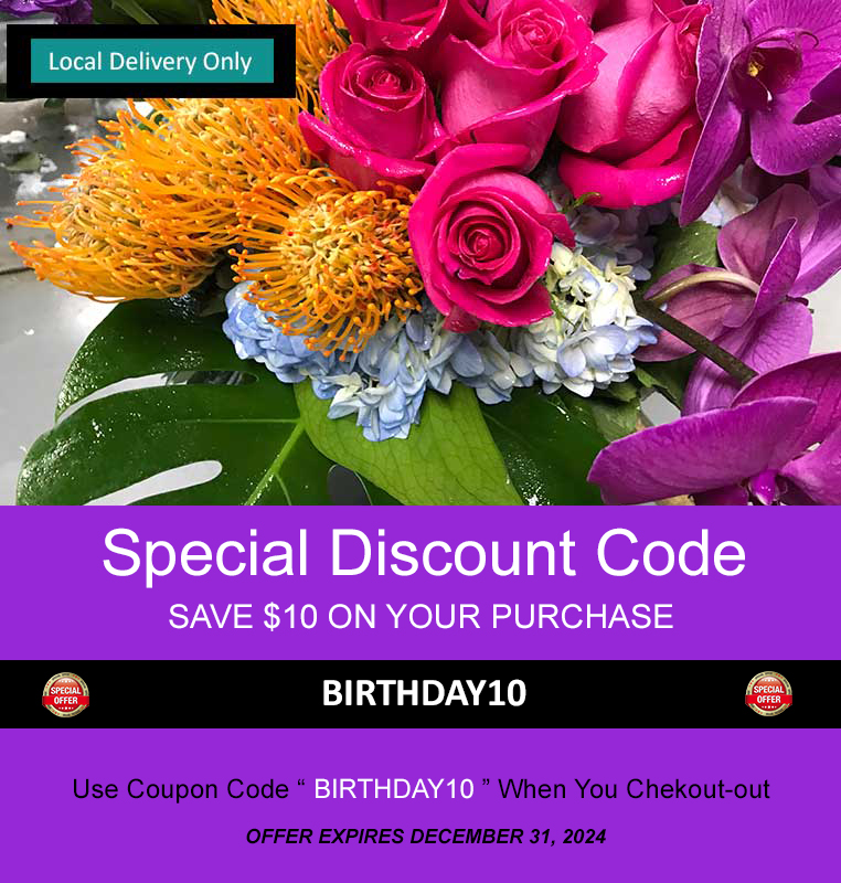 Birthday Flowers, Discount Offer, Save $10 On Your Purchase