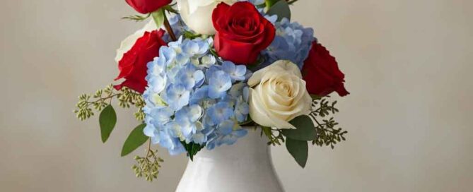 Memorial Day Flowers with roses and hydrangea