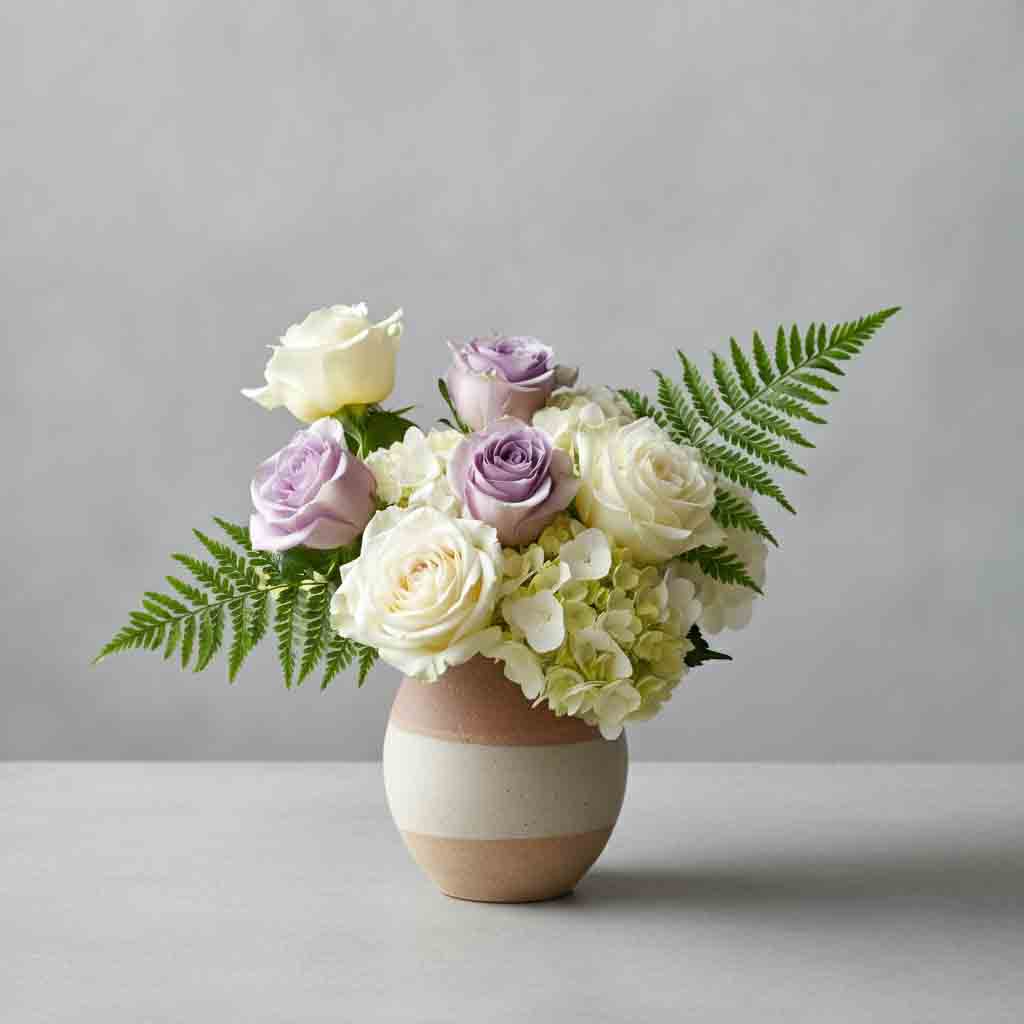 Sympathy Flowers with roses, ferns and hydrangea
